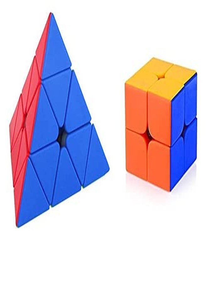 AZE Enterprises Pyramid Triangle Cube and 2x2 Cube Combo Set of 2 High Speed Sticker-Less Puzzle Cube, Multi Color.(Pyramid Cube and 2x2 Cube) - Image 1